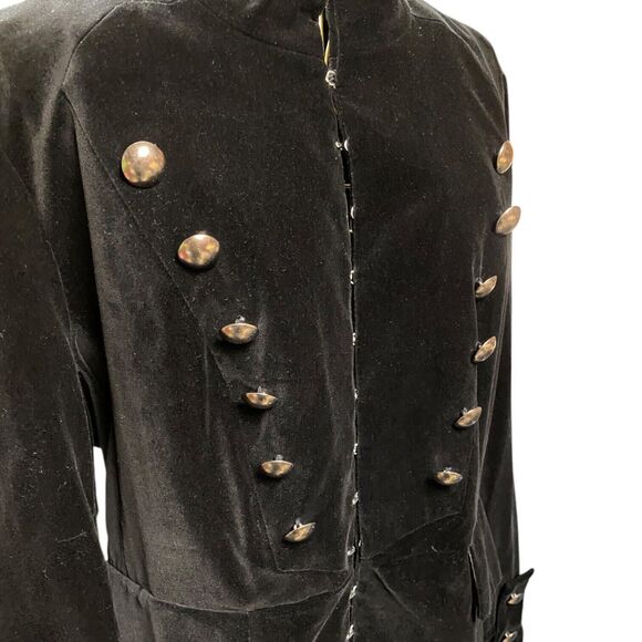 Brandon Thomas Sz 12 Black Velvet Long Coat Military Gothic Steampunk Victorian - Picture 5 of 16